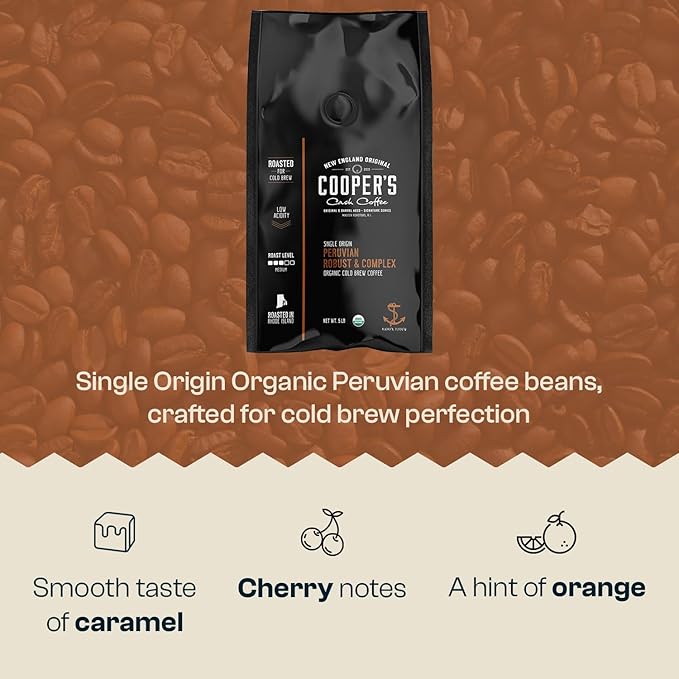 Peruvian Organic Cold Brew Coffee, Single Origin & Gourmet Beans, Tasting Notes Of Caramel With A Touch of Cherry & Orange, Medium Roast Coarse Ground Beans, 5 lb Coffee Bag