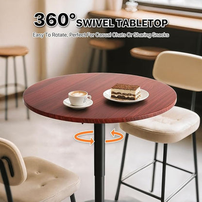 Magshion Round Bar Table, Height-Adjustable 27.5"-36" Tall Pub Tables with Black Leg and Sturdy Base, 360° Swivel Table for Kitchen Bistro Bar Cocktail Table (Red)