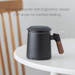 Load image into Gallery viewer, ZENS Tea Cup with Infuser and Lid for Loose Leaf Tea Steeper, 12oz Black Ceramic Tea Mug with Wood Handle for Tea Lovers Gifts