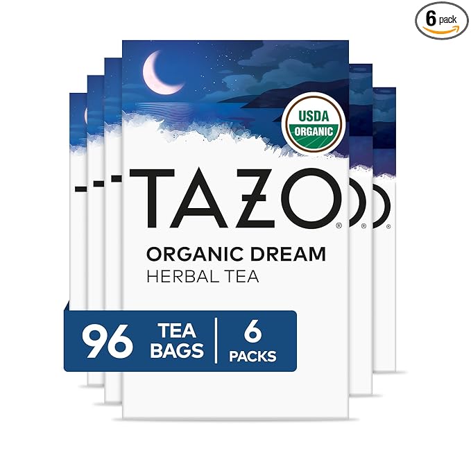 TAZO Organic DREAM Herbal Tea Bags, Caffeine-Free Bedtime Tea, Relaxing Chamomile and Lavender Blend, 96 Total Tea Bags (16ct - Pack of 6)