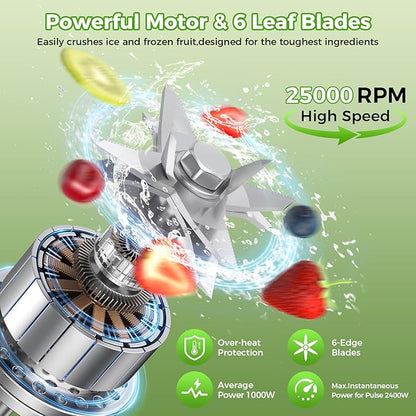 Blender for smoothies, PRASKY 1000W Blenders for Kitchen, 25,000 RPM Powerful Blender 68oz BPA-Free Juicer and Grinder with To-Go Gym Bottle, Countertop Blenders for Ice Crushing, Shakes, Fruits