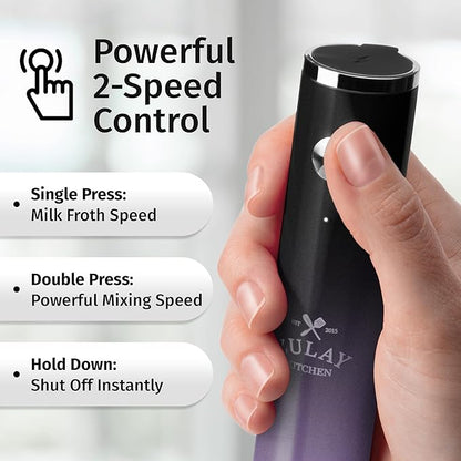 Zulay Kitchen Lux Rechargeable Milk Frother Handheld - Powerful 2-Speed Motor, Fully Waterproof, 2000mAh Battery - Drink Mixer For Latte, Cappuccino, Matcha, Protein Powder - Galaxy