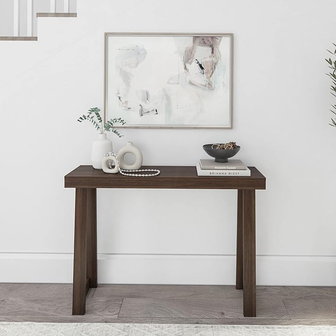 Plank+Beam Solid Wood Console Table, 46.25 Inch, Sofa Table, Narrow Entryway Table for Hallway, Behind The Couch, Living Room, Foyer, Easy Assembly, Walnut
