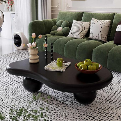 Cloud Coffee Table Modern Irregular Coffee Table Asymmetrical Unique Coffee Tables with 3 Bases for Living Room Farmhouse (A, 46")