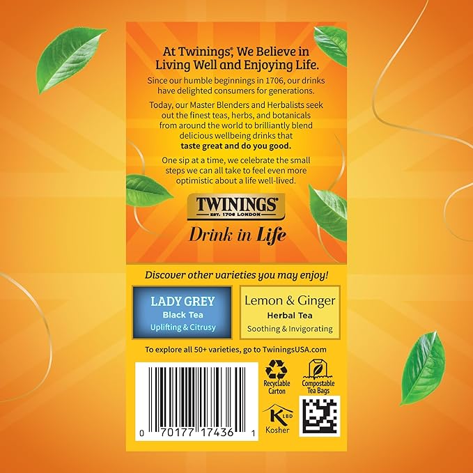 Twinings Earl Grey Lavender Black Tea Individually Wrapped Bags, 20 Count (Pack of 1), Citrus, Bergamot & Floral, Caffeinated, Enjoy Hot or Iced, 20 Teabags