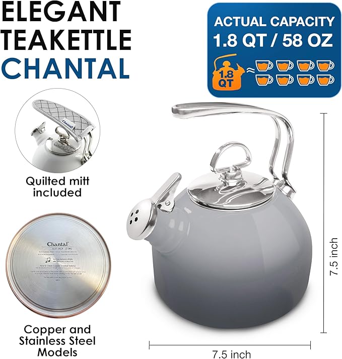 Chantal Enamel On Steel Classic Teakettle (Fade Grey)