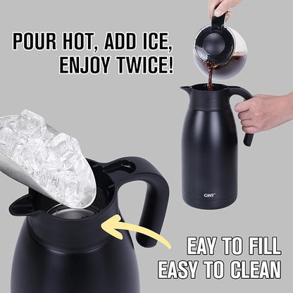 GiNT 1.9L / 64Oz Thermal Coffee Carafe, Insulated Stainless Steel Coffee Carafes for Keeping Hot/Double Walled Vacuum Thermal Carafe (Black)