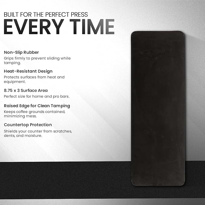 Rattleware Premium Black Espresso Tamping Mat 8.75" x 3" – Dense and Durable Non Slip Rubber – Heat Resistant Countertop Protection – Barista Coffee Station Essentials