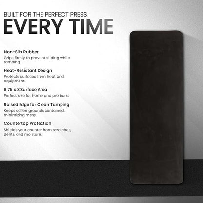 Rattleware Premium Black Espresso Tamping Mat 8.75" x 3" – Dense and Durable Non Slip Rubber – Heat Resistant Countertop Protection – Barista Coffee Station Essentials