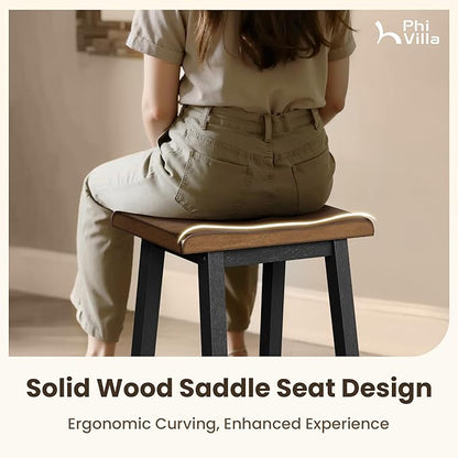 PHI VILLA Dining Table Set for 4, Counter Height Dining Table with 2 Chairs and 1 Bench, Solid Wood Table Sets for Farmhouse, Rustic Kitchen and Dining Room Table Set with Chairs, Walnut with Black