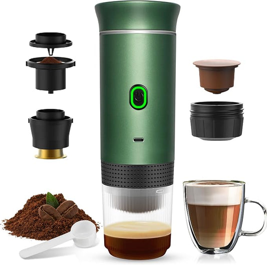 Portable Electric Espresso Machine, Portable Coffee Maker for Travel, Self-Heating Car Espresso Maker, Compatible with Ground Coffee & NS Capsule for Camping, RV, Travel, Office