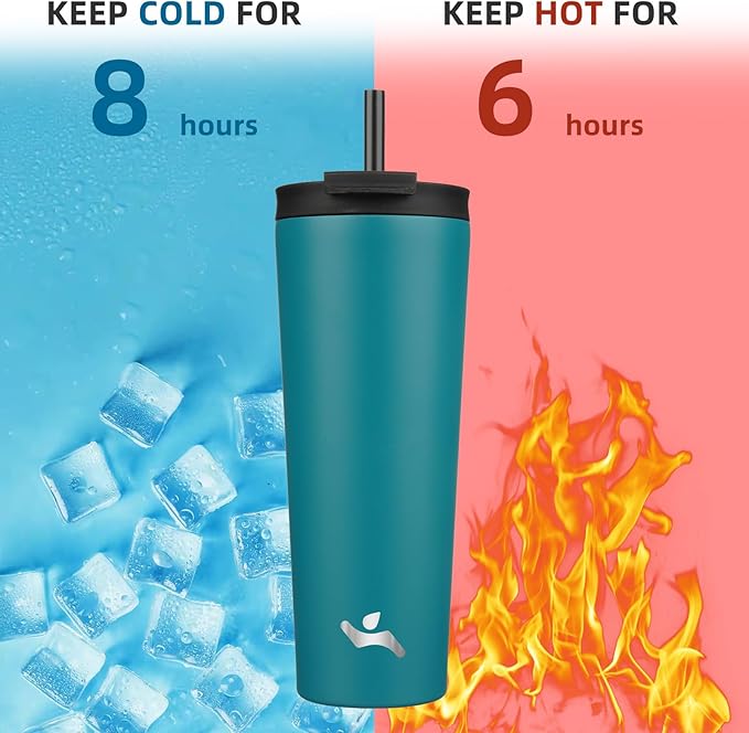 26 OZ Insulated Tumbler with Lid and 2 Straws Stainless Steel Water Bottle Vacuum Travel Mug Coffee Cup,Blue