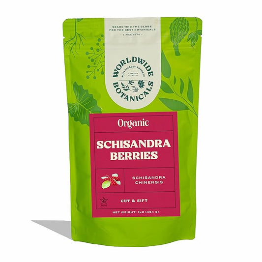 Worldwide Botanicals Organic Schisandra Berries, 1lb, tea cut for best infusion. 100% Schisandra chinesis AKA Five Flavor Fruit, Omija, Wu Wei Zi, Adaptogen Tea, 16 ounces