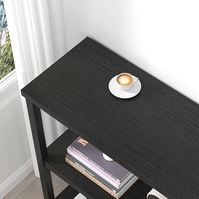 FOLUBAN Bookshelf, Modern 3 Tier Bookcase, Wood and Metal Book Shelves for Living Room Office Bedroom, Rustic Black Oak