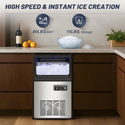 100LBS/24H High Output - Commercial Ice Maker with 20LBS Storage Bin - Dual Water Inlets, 36 Ice Cubes/Cycle, 15