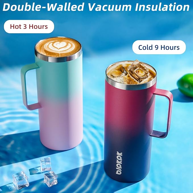 BJPKPK Insulated Coffee Mug with 2 Lids, 32oz Stainless Steel Insulated Tumbler with Handle, Double Wall Vacuum Coffee Cups, BPA Free Travel Mug for Coffee, Tea and Drinks, Forest Green