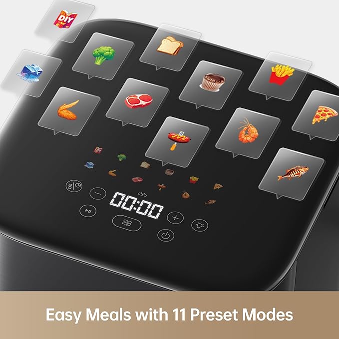 Mova FD10Pro Air Fryer, 6.3QT Large Digital Airfryer with Visible Window, 11 Preset Cooking Modes, Dual Heating System 122-450°F Precise Heat for Even Results, Non-Stick Baskets