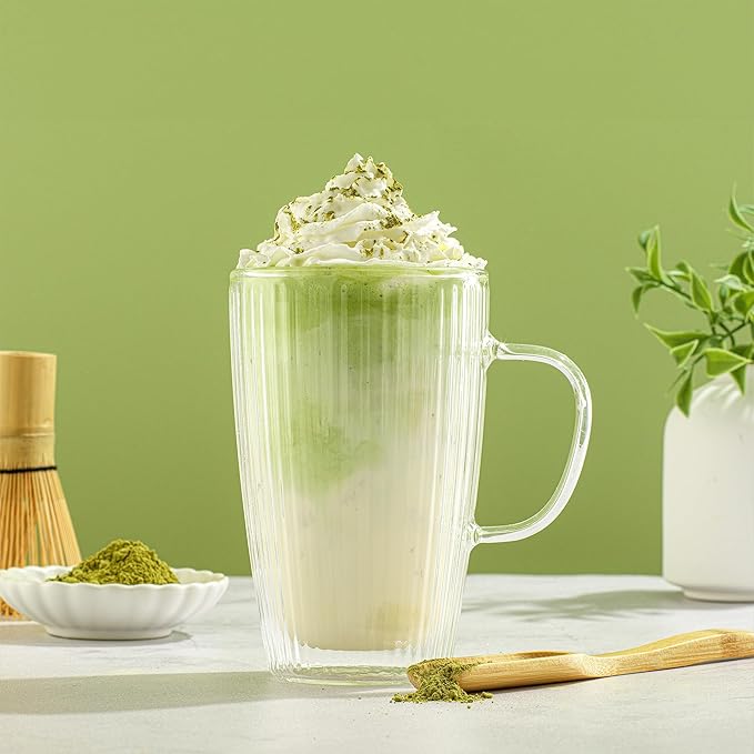 JoyJolt Fluted Glass Coffee Mugs - Double Insulated, 15oz Large Set of 2, Thermal Glass Coffee Mugs