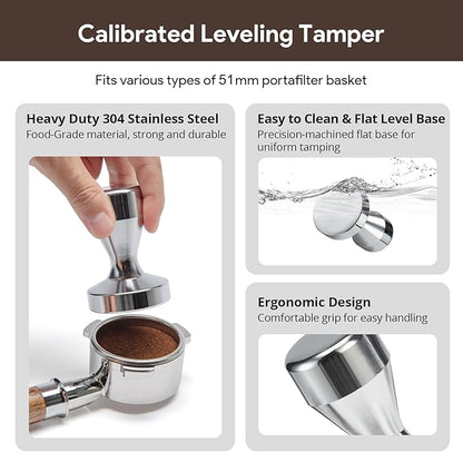 Espresso Accessories Kit 51mm Tamper: 51mm Espresso Tamper Set Espresso Kit Including Coffee Tamper, Milk Frothing Pitcher, WDT Tool Espresso, Tamper Mat, Latte Art Pen, Coffee Spoon, Coffee Stencils