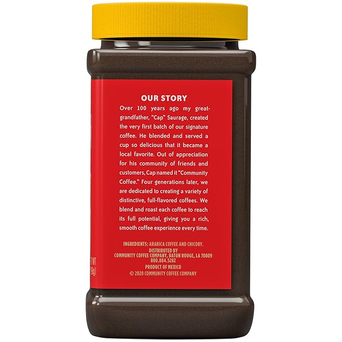 Community Coffee Coffee and Chicory Instant Coffee, Medium Dark Roast, 7 oz Jar (Pack of 12)