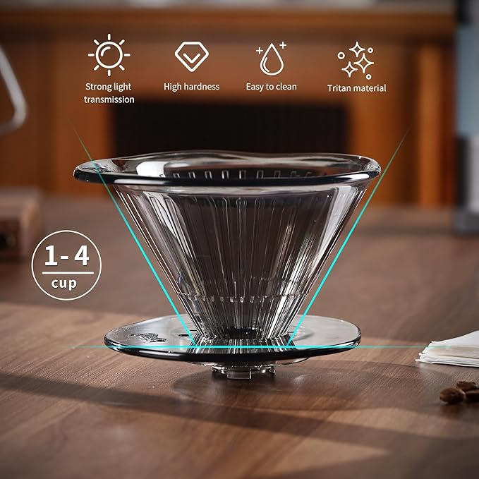 Bincoo Pour Over Coffee Dripper and Filters,Safe Tritan Plastic Coffee Dripper with 50pcs Filters Paper,Size 02 Dripper Coffee Maker Slow Brewing Coffee Pour Over for Cafe,Travel,Home(Gray)