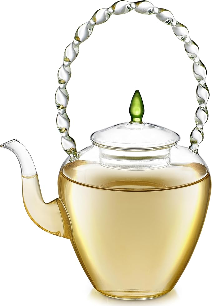 Teabloom Emerald Teapot - Special Edition Elegant Petite Borosilicate Glass Teapot (24-ounce) with Removable Loose Leaf Tea Glass Infuser