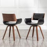 Load image into Gallery viewer, LUNLING Swivel Accent Faux Leather Dining Chairs Set of 2, Mid Century Modern Chairs with Wooden Legs/Armrest/Upholstered Seat/Adjustable Foots for Kitchen Dining Room Desk Chairs,Black…