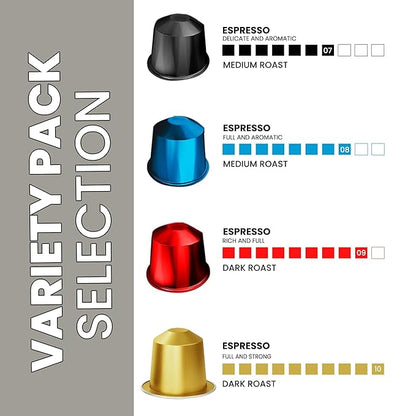 Prince Caffe Espresso Pods Variety Pack Compatible with Nespresso Original Line Machines – Espresso, Ristretto, Millennium & Premium – Intensity7, 8, 9, 10, 40 Count (4 x 10 Capsules)