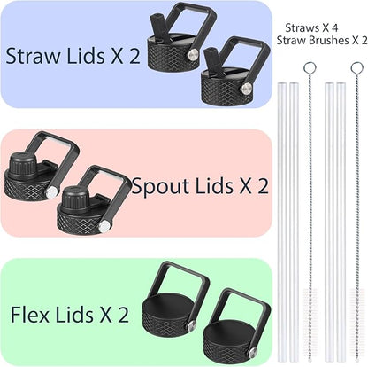 BJPKPK 2 Pack Insulated Water Bottles with Straw Lids, 32oz Stainless Steel Metal Water Bottle with 6 Lids, Leak Proof BPA Free Jugs, Cups, Flasks for Travel, Sports (Army Green+Mint)