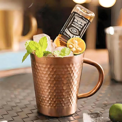 YJX 5.9oz Mugs Set of 4, Hammered 304 Stainless Steel Coffee Cups, Double Wall Insulated Mug, Copper Tea Cup with Handle, Lightweight Teacups, for Tea, Cold Drinks, Beer, Wine, Bars, Parties(175ml)