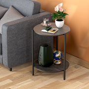 Round Side Table, 2-Tier Circle End Tables with Storage Wood Rustic 15.75
