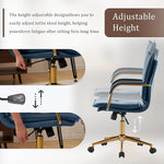 Load image into Gallery viewer, MOJAY Mid-Back Ergonomic Leather Office Chair, Modern Upholstered Executive Desk Chair with Gold Frame Armrest Computer Task Chair (DarkBlue)