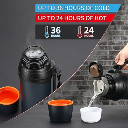 64oz/Half Gallon Large Coffee Thermoses for Travel - Insulated Water Jug Classic Vacuum Bottle with Plastic Cup - 2.0L Stainless Steel Vacuum Insulated Beverage Bottle for Hiking Fishing（Blue）