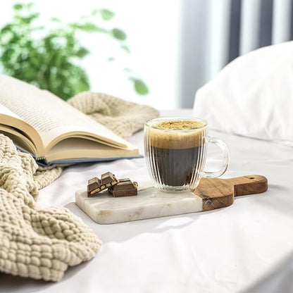 JoyJolt Fluted Glass Espresso Cups, 5.4oz Espresso Cup - Set of 2 Espresso Mugs