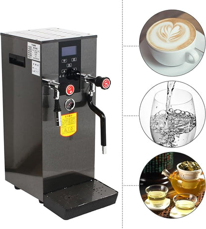 2200W Commercial Steam Milk Frother Machine 12L Stainless Steel Automatic Milk Foam Machine with LED Display,Electric Steam Milk Frothing for Coffee Tea Shop