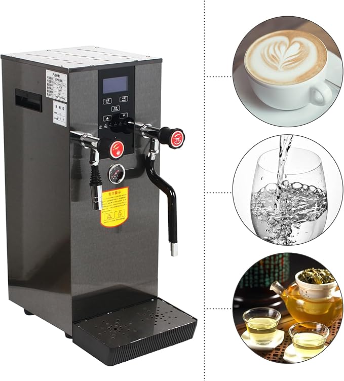 Commercial Multi-Purpose Milk Frother 12L Milk Foam Maker Steam Water Boiling Machine with LED Display for Espresso Coffee Milk Tea(Black)