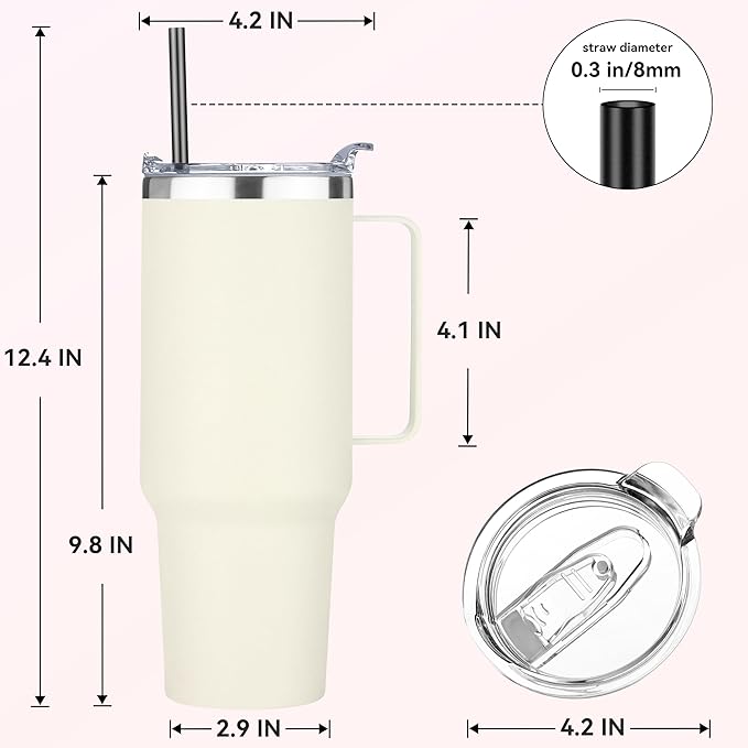 HASLE OUTFITTERS 40 oz Stainless Steel Tumbler with Handle, Vacuum Insulated Tumblers Bulk, Reusable Double Wall Travel Coffee Mug, Durable Powder Coated Water Bottle(Beige, 1)