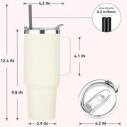 HASLE OUTFITTERS 40 oz Stainless Steel Tumbler with Handle, Vacuum Insulated Tumblers Bulk, Reusable Double Wall Travel Coffee Mug, Durable Powder Coated Water Bottle(Beige, 1)