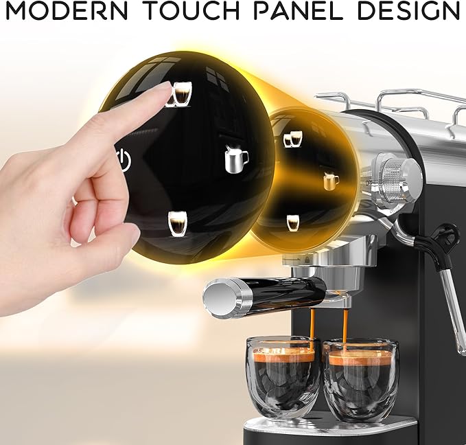 20 Bar Espresso Machine, Compact Espresso Maker with Milk Frother, Touchscreen Latte Maker with Detachable Drip Tray/Water Tank, Built-in Handle for Home and Office Use