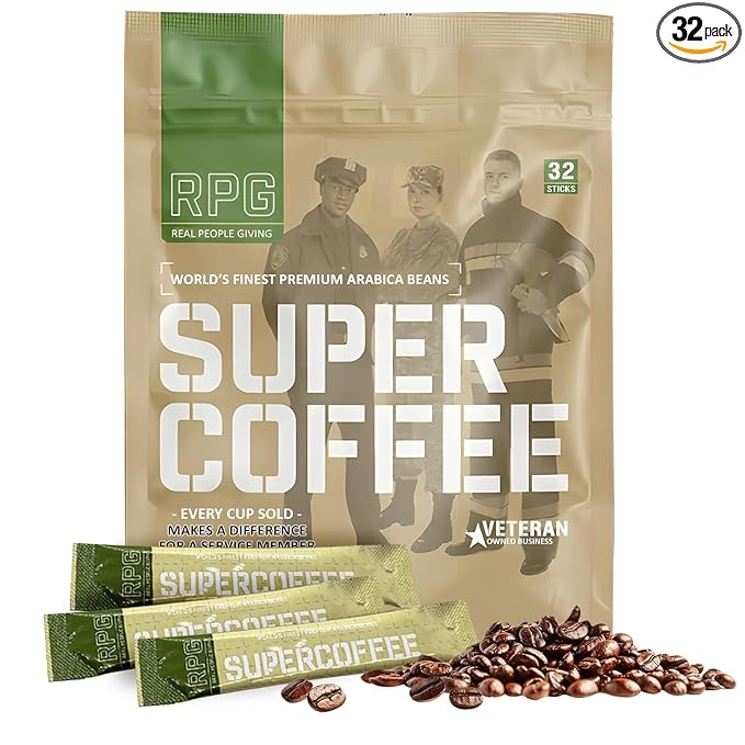 RPG Super Coffee Blend - 32 Sachets - Instant Coffee Packets Single Serve Packets Medium Dark Roast Flavor Instant Coffee Singles Individually Packaged Micro Ground
