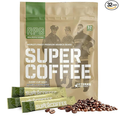 RPG Super Coffee Blend - 32 Sachets - Instant Coffee Packets Single Serve Packets Medium Dark Roast Flavor Instant Coffee Singles Individually Packaged Micro Ground