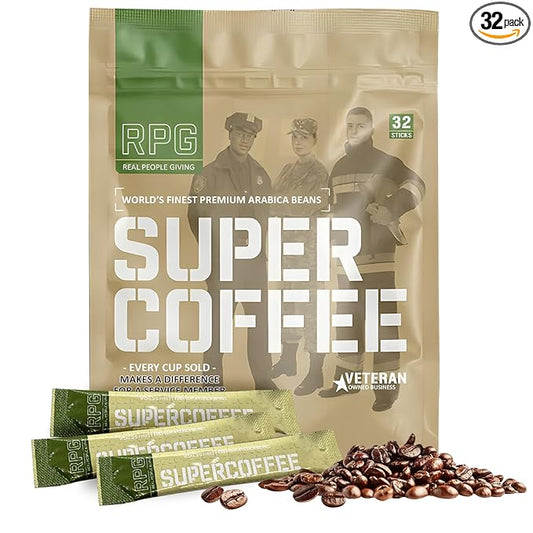RPG Super Coffee Blend - 32 Sachets - Instant Coffee Packets Single Serve Packets Medium Dark Roast Flavor Instant Coffee Singles Individually Packaged Micro Ground