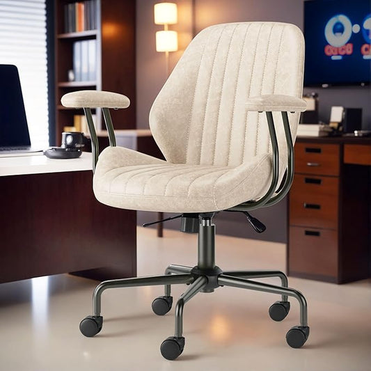 High Back Office Chair,Modern Swivel Office Chair,Brown Suede Fabric Gaming Chair,Height Adjustable Home Office Desk Chair with Lumbar Support