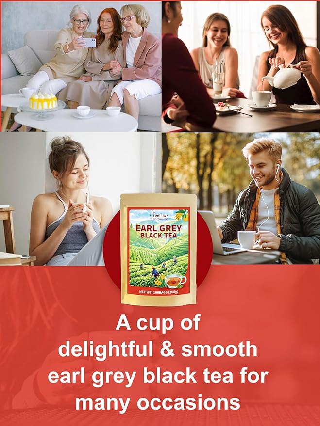 TeeLux Earl Grey Tea Bags, Premium Black Tea Blended with Natural Bergamot Flavor, Refreshing & Mellow Taste, Enjoy Hot or Iced, 100 Count
