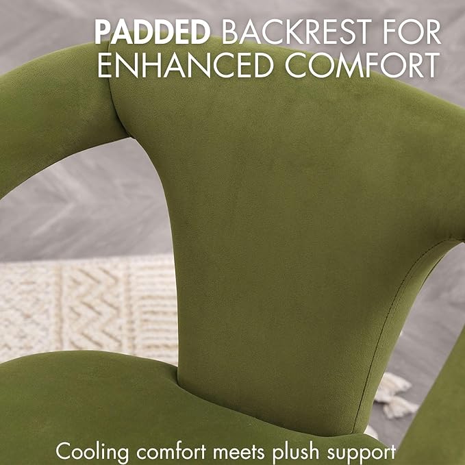 Olive-Green Velvet Dining Chairs Set of 2, Modern Solid Wood Kitchen Chairs, All-Over Fabric Upholstered Side Chairs for Kitchen/Dining Room/Living Room/Restaurant