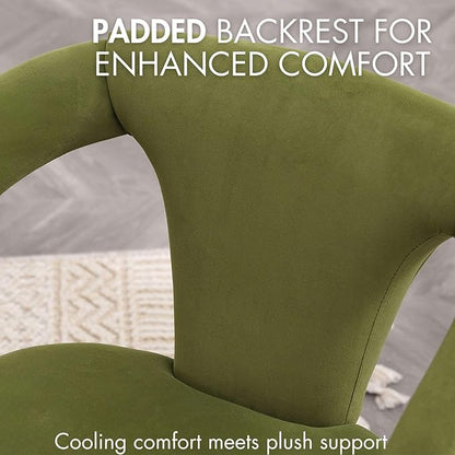 Olive-Green Velvet Dining Chairs Set of 2, Modern Solid Wood Kitchen Chairs, All-Over Fabric Upholstered Side Chairs for Kitchen/Dining Room/Living Room/Restaurant