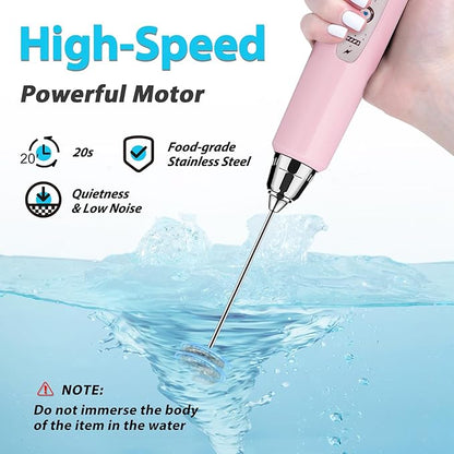 Milk Frother Rechargeable Handheld - Electric Whisk 3 Speed Adjustable, Coffee Frother Wand with 3 Stainless Whisks, Electric Foam Maker, Drink Mixer Blender for Latte Cappuccino Matcha Egg
