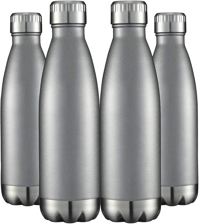HASLE OUTFITTERS 17oz Stainless Steel Water Bottles Bulk, Vacuum Insulated Water Bottles Double Walled Reusable Metal Sports Water Bottles Keep Drinks Hot and Cold, Gray, 4Packs