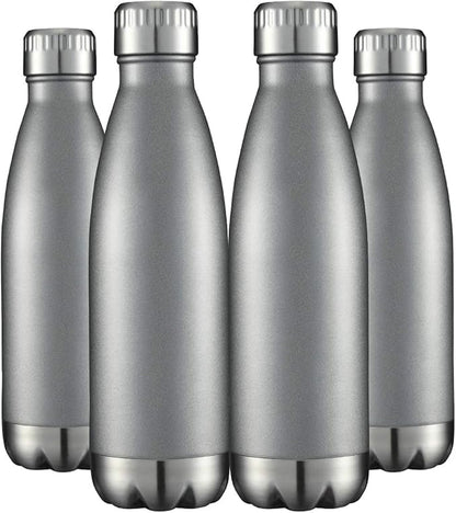 HASLE OUTFITTERS 17oz Stainless Steel Water Bottles Bulk, Vacuum Insulated Water Bottles Double Walled Reusable Metal Sports Water Bottles Keep Drinks Hot and Cold, Gray, 4Packs