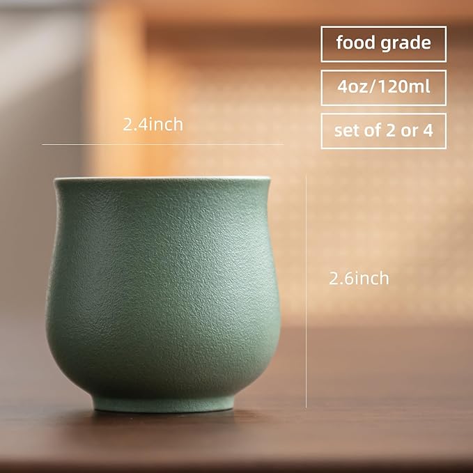 4-Oz Ceramic Espresso Cups Set - Multi-Color, Handle-Free Design for Home & Cafe | Dishwasher-Safe Stoneware Cups (Green, 4)